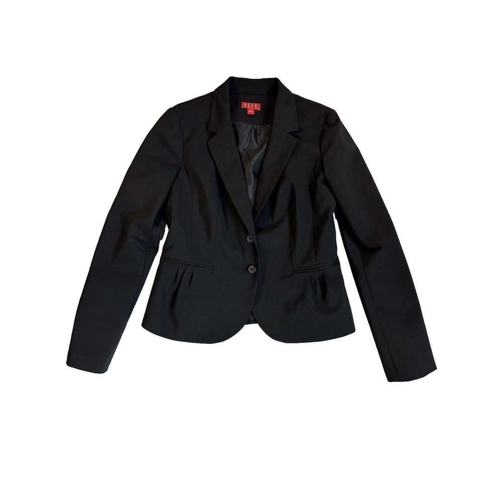 Elle Women's 8 Black Blazer Jacket Two Button Tailored Fitted Lined Professional